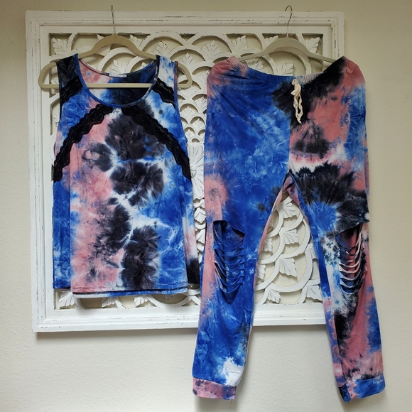 Bloomin Peachskin Tiedye Set 2XL Pants Large Top Lounge Bundle Of 2 - Picture 2 of 15